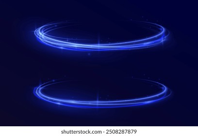 Fondo azul Abstractas de la onda. Líneas curvas transparentes onduladas en forma de movimiento de ondas de sonido en un conjunto de diferentes Formas de remolino, giro, espiral. Arco de luz en colores azules, en la forma