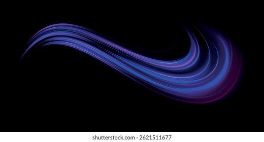 Abstract blue wave background. Wavy transparent curved lines in the form of the movement of sound waves in a set of different shapes of whirlpool, twist, spiral. Light arc in blue colors, in the form