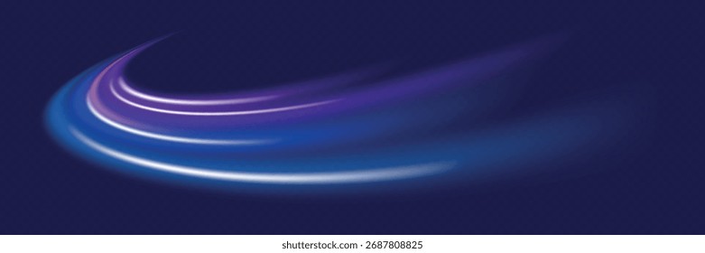 Abstract blue wave background. Wavy transparent curved lines in the form of the movement of sound waves in a set of different shapes of whirlpool, twist, spiral. Light arc in blue colors, in the form