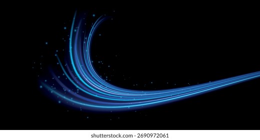 Fondo azul Abstractas de la onda. Líneas curvas transparentes onduladas en forma de movimiento de ondas de sonido en un conjunto de diferentes Formas de remolino, giro, espiral. Arco de luz en colores azules, en la forma