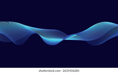 Abstract blue wave background.Abstract blue wave with glowing particles on dark background.	