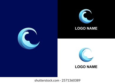 Abstract Blue Wave Circular Logo Design