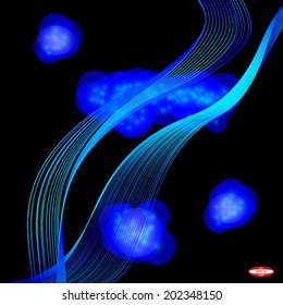abstract blue wave and cloud on black background vector