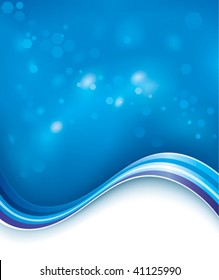 Abstract blue wave and defocused background. vector layered.