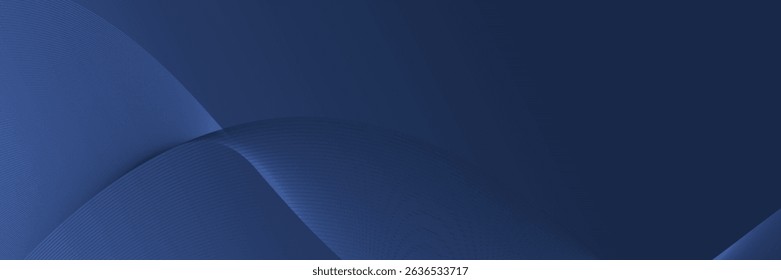 Abstract blue wave design with glowing light rays against. Abstract banner image in a blue color, with wavy lines in the left corner. It's a simple background.