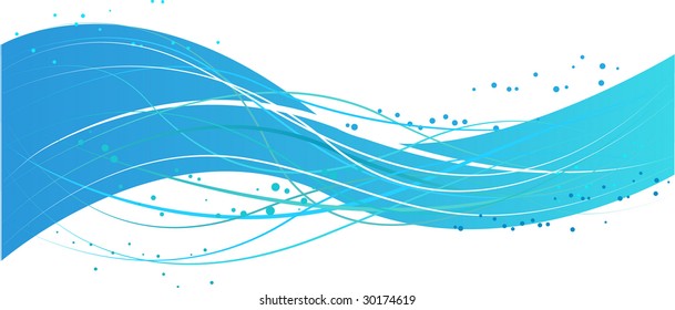 Abstract blue wave design with lines and dots