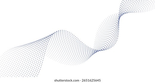 Abstract blue wave of dots on white