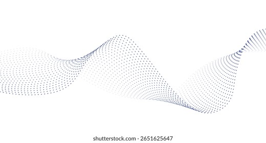 Abstract blue wave of dots on white