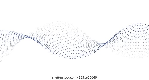 Abstract blue wave of dots on white