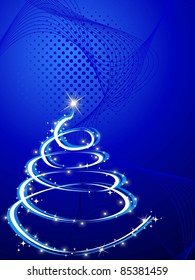 abstract blue wave, dotted background with isolated christmas tree concept for merry xmas