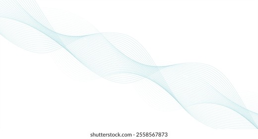 Abstract blue wave element for design. Digital frequency track equalizer. Stylized line art background. Vector illustration. Wave with lines created using blend tool.