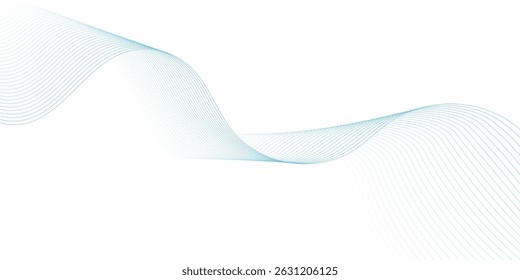 Abstract blue wave element for design. Digital frequency track equalizer. Stylized line art background. Vector illustration. Wave with lines created using blend tool. Curved wavy line, smooth stripe. 