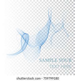 Abstract blue wave with an example of text on a transparent background. Blue waves of smoke.