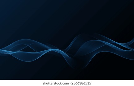 Abstract blue wave flow on dark background.