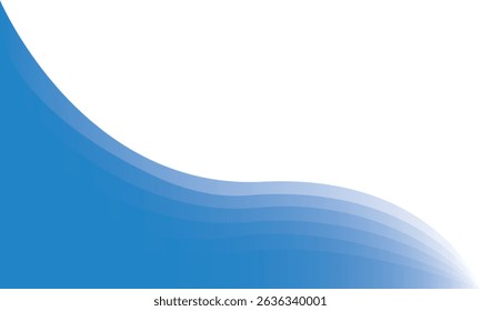 Abstract blue wave flowing across white space, modern background design	