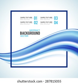 Abstract blue wave with frame isolated on white background. Vector illustration for modern business design. Futuristic wallpaper. Cool element for presentation, card, flyer and brochure.