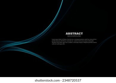 Abstract blue wave glows on a black background. Wave design element for technology or science illustration.