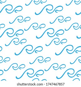  Resumen de la ola azul en estilo doodle dibujado a mano. Línea ondulada sin problemas patrón .Vector
