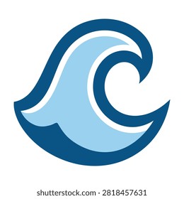 Abstract blue wave icon symbolizing ocean and water flow. Ideal for surfing, marine, or aquatic business logos. Clean vector design for branding.
