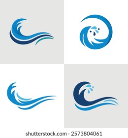  Abstract blue wave icons and patterns with ocean-inspired decorative shapes and design elements