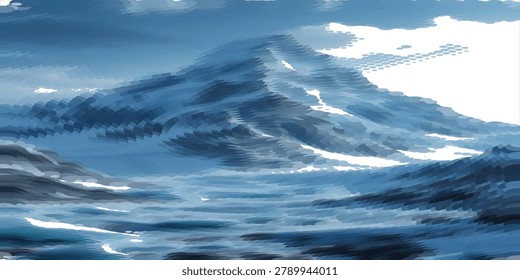 Abstract blue wave illustration capturing ocean movement, layered textures and depth. Dynamic yet calming composition suggests motion, energy and serenity for backgrounds, design projects and editorial use.

