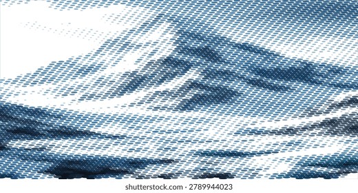 Abstract blue wave illustration capturing ocean movement, layered textures and depth. Dynamic yet calming composition suggests motion, energy and serenity for backgrounds, design projects and editorial use.

