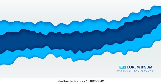 Abstract blue wave layer on white background paper cut style. 3d topography. Carving art. You can use for cover, poster, banner web, flyer, Landing page, Print ad. Vector illustration