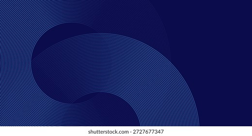 Abstrakter, blauer Wellenlinien-Hintergrund mit fließenden, gekrümmten linearen Mustern mit glattem Verlauf auf dunklem Marineklima-Hintergrund, modernes minimales und futuristisches Design, ideal für Technologiethemen, digitale Präsentation, Corporate Branding, Website-Header, UI UX-Design, Business-Banner, Innovationen und Datenvisualisierungskonzepte