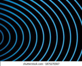 Abstract blue wave lines background. Art linear vector illustration isolated on black. Smooth stripe or curved wavy elements.