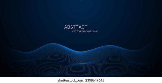 Abstrakte blaue Wellenlinien, Hintergrund. High-Tech-Futuristik-Konzept auf dunkelblauem Hintergrund. Vektorgrafik
