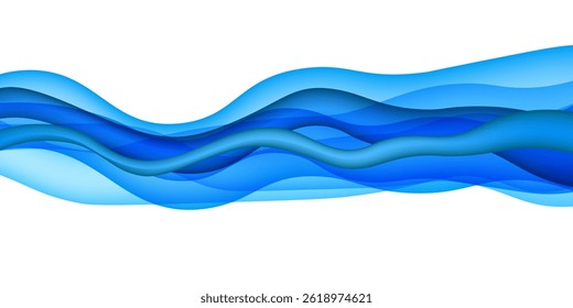 Abstract blue wave lines flow on the white background.