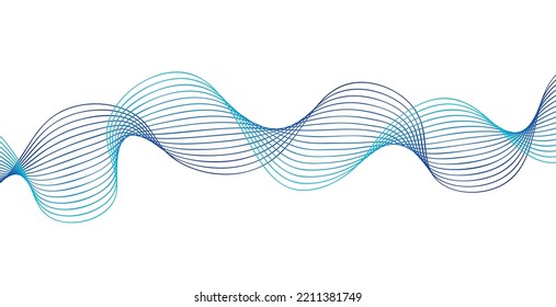 Abstract blue wave lines isolated on white background. Dynamic sound wave. design element.  A wave with lines created with the Blend Tool. Design element.Vector illustration.
