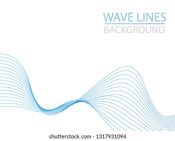 Abstract blue wave lines on white background. Can be used presentation, poster. Vector illustration.