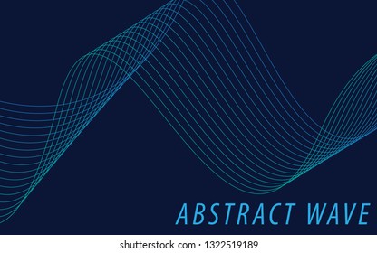 Abstract blue wave lines on dark blue background. Can be used presentation, poster. Vector illustration.
