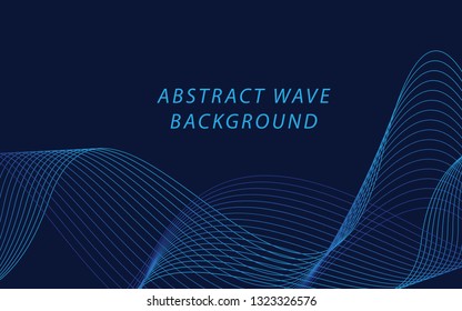 Abstract blue wave lines on dark blue background. Can be used presentation, poster. Vector illustration.