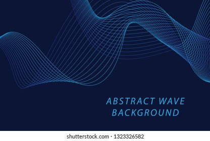 Abstract blue wave lines on dark blue background. Can be used presentation, poster. Vector illustration.