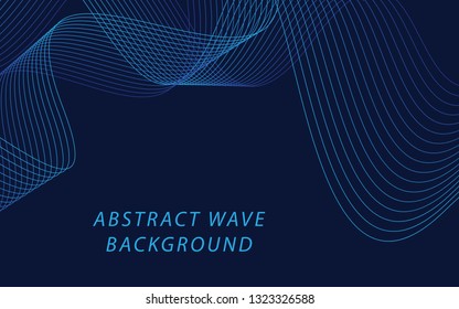 Abstract blue wave lines on dark blue background. Can be used presentation, poster. Vector illustration.