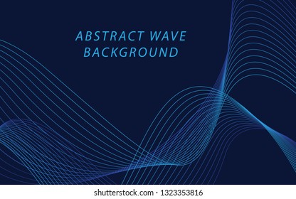 Abstract blue wave lines on dark blue background. Can be used presentation, poster. Vector illustration.