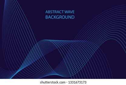 Abstract blue wave lines on dark blue background. Can be used presentation, poster. Vector illustration.