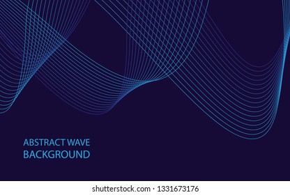 Abstract blue wave lines on dark blue background. Can be used presentation, poster. Vector illustration.