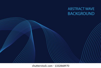 Abstract blue wave lines on dark blue background. Can be used presentation, poster. Vector illustration.