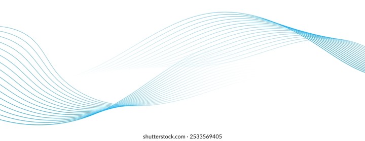 Abstract Blue Wave Lines on White Background. Vector Illustration