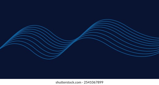Abstract blue wave lines on dark blue background. Modern flowing wavy lines