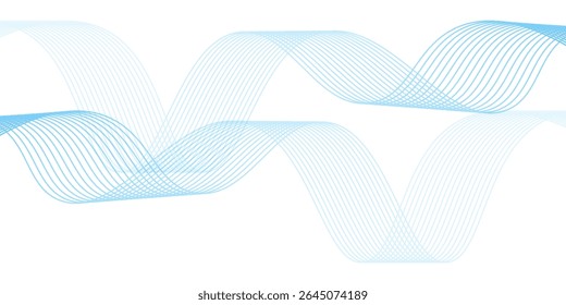 Abstract Blue Wave Lines on White Background. Vector Illustration