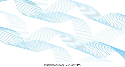 Abstract Blue Wave Lines on White Background. Vector Illustration