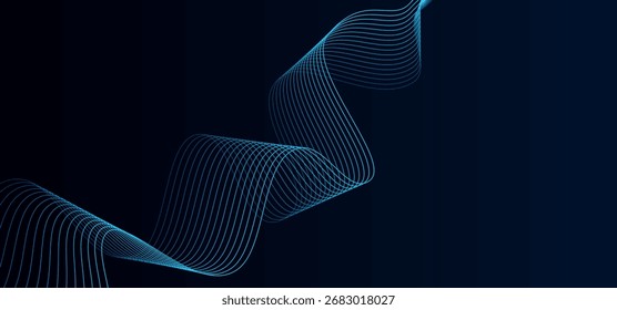 Abstract blue wave lines on a dark gradient background, modern futuristic design template, digital technology and dynamic motion concept.