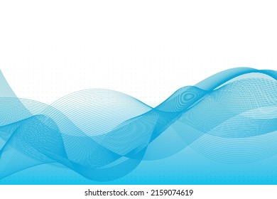 Resumen de líneas de onda azul que simulan un fluido horizontalmente sobre un fondo blanco con un patrón punteado, ideal para la tecnología, la música, la ciencia y el mundo digital