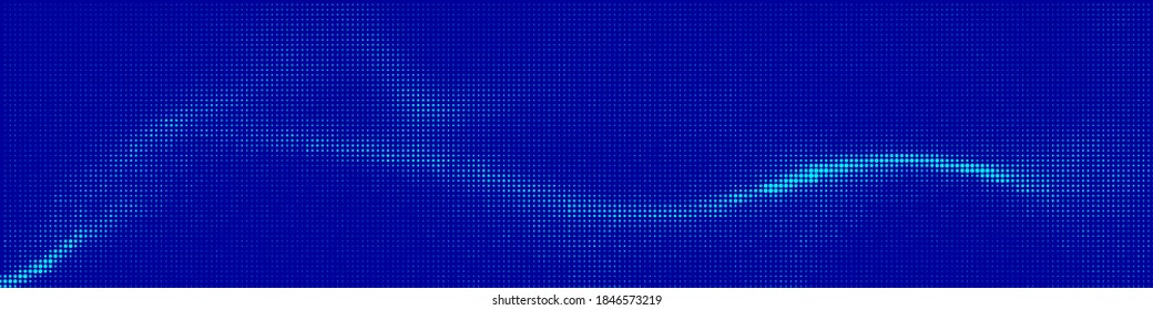 Abstract blue wave with moving dots. Gradient halftone dots background. Vector abstract vintage geometric pattern with circles. Pop art comic texture.