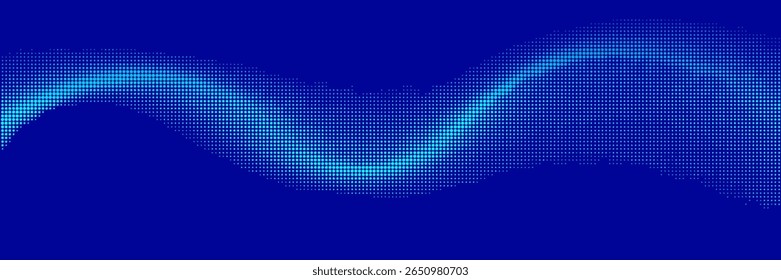 Abstract blue wave with moving dots. Gradient halftone dots background. Vector abstract vintage geometric pattern with circles.