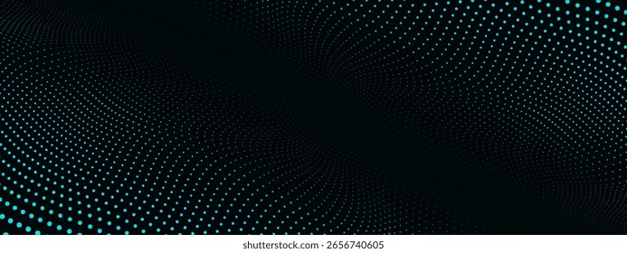 Onda azul Abstractas con puntos en movimiento. Flujo de partículas. Ilustración de tecnología cibernética. Ilustración vectorial.